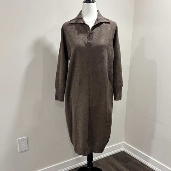 No Label Dresses & Skirts - Brown Knit Collared Dress